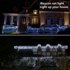 iBaycon Solar Christmas Net Lights, 5ft × 5ft Net Mesh Lights with 8 Modes and Timer,Waterproof Solar Bush Lights for Xmas Trees, Party, Garden, Wedding, Outdoor Decorations (White)