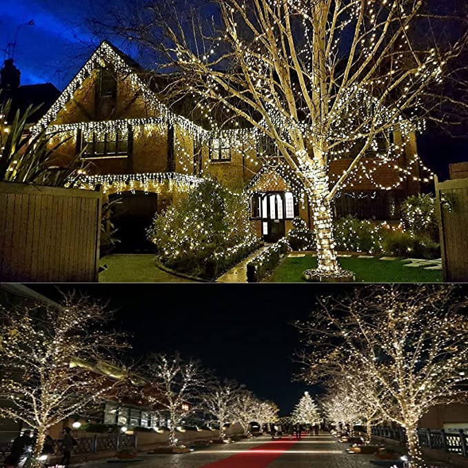 YIQU Upgraded 99FT 300 LED Christmas String Lights Outdoor Indoor Green Wire, Memory Function Timer and 8 Modes, Waterproof Fairy String Lights for Xmas Tree Holiday Party Garden (Cool White)