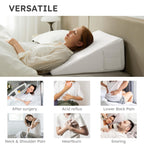 Bedluxe Wedge Pillow for Sleeping, 10 inch Elevated Support Bed Wedge Pillow, Breathable Triangle Pillow Wedge with Cooling Memory Foam Top - Removable Washable Cover, White