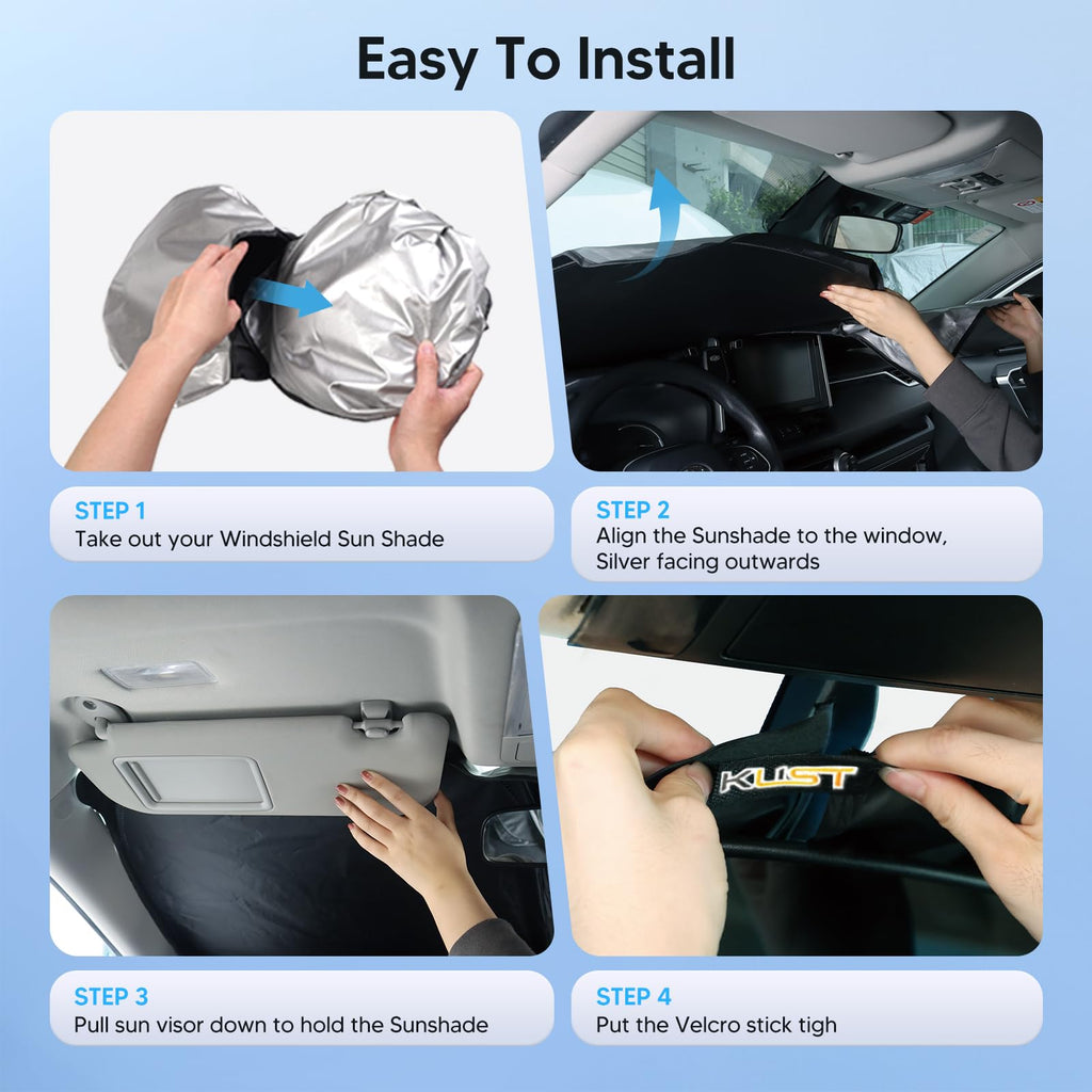 KUST Windshield Sun Shade for 2017-2026 Tesla Model Y/Model 3 Sunshade Accessories (Fit 2025-2026 Model Y Juniper / 2024 Model 3 Highland) Upgraded Foldable Sunshade, Blocks UV Rays Keep Car Cool