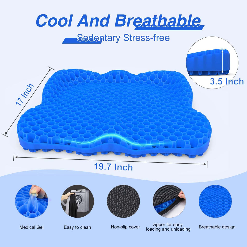 Airllantry Thicken 19.7in Seat Cushion, Gel Seat Cushion for Long Sitting–Office Chair, Wheelchair, Car Pad, Large Cooling Support Pad for Back Pain, Sciatica, Tailbone Pain Relief