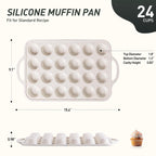 24 Cups Silicone Muffin Pan with Metal Reinforced Frame Mini Size Cupcake Pan Tray Egg Bites Silicone Circle Cookie Molds Muffin Tin Tart Pans Non Stick Toxic Oven Safe Baking Sheet Set