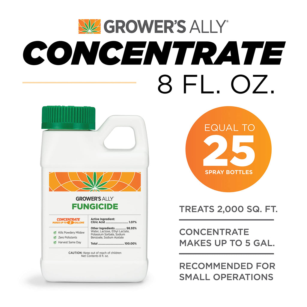 Grower's Ally Fungicide for Plants | Plant Fungicide Treatment Control for Powdery Mildew, Fungus and More - Trusted by Cultivators for Indoor & Outdoor Use, 8oz Concentrate Makes 5 Gallons