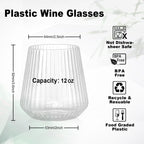 BESTSTAR 36 Pcs 12 oz Plastic Ribbed Wine Glasses, Reusable Champagne Glasses Elegant Whiskey Glasses Ideal for Weddings, Bars, Christmas, Halloween,Holidays,pool party,Daily Use