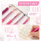 9 Pcs Ballpoint Pens Set Metal Crystal Diamond Pen Glitter Pen for Journaling Black Ink Pretty Cute Pens Fancy Pens Gifts for Women Girls Christmas Birthday School Office Desk (Fluorescent Pink)