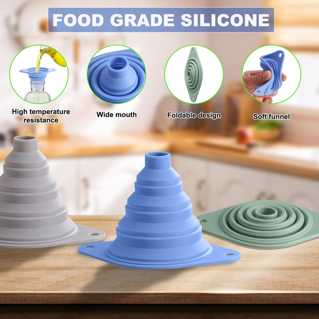 Kitchen Funnel Set 3 Pack, Collapsible Silicone Funnel for Kitchen Use Filling Bottles Liquid Food Transfer