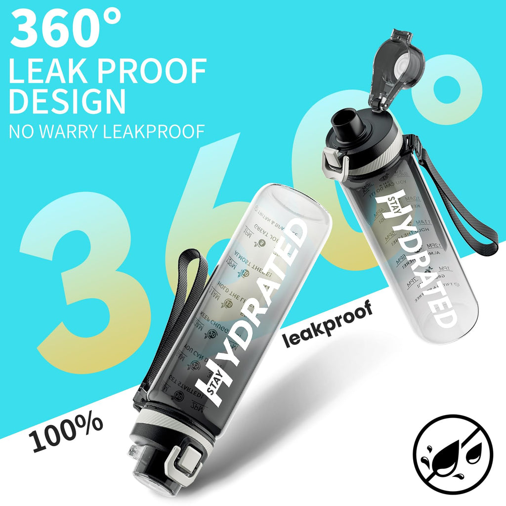 Water Bottle, 32 oz Motivational Water Bottles with Time Marker-Tritan & BPA Free, Sports Water Bottle with Time to Drink & Strap, Wide Mouth, Leakproof -Gift for Christmas Gym Fitness & Outdoor