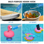 2 in 1 Multifunctional Pool Brush with 10 FT Poles - 17.5'' Heavy Duty Swimming Pool Brush & Multifunctional Brush Head, 10 FT Aluminum Poles, Cleaning Inground & Above Ground Pools, Vinyl Liner