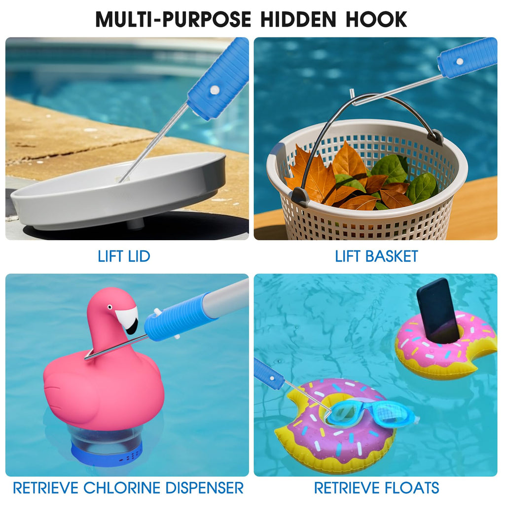 TidyMister Pool Cleaning Kit Full Set - 17.5'' Self-Repair Pool Nylon Net Ultra Fine Mesh & 17.5'' Detachable Round End Pool Brush & 10 Ft Pool Pole with Hook, for Above Ground In-ground Pools, Spas