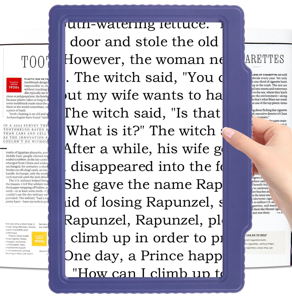 MOLEBE 5x Large Page Magnifying Glass for Reading, Full-Page Viewing Area Magnifier Handheld Lightweight Magnifier for Reading Seniors and Low Vision Person Blue