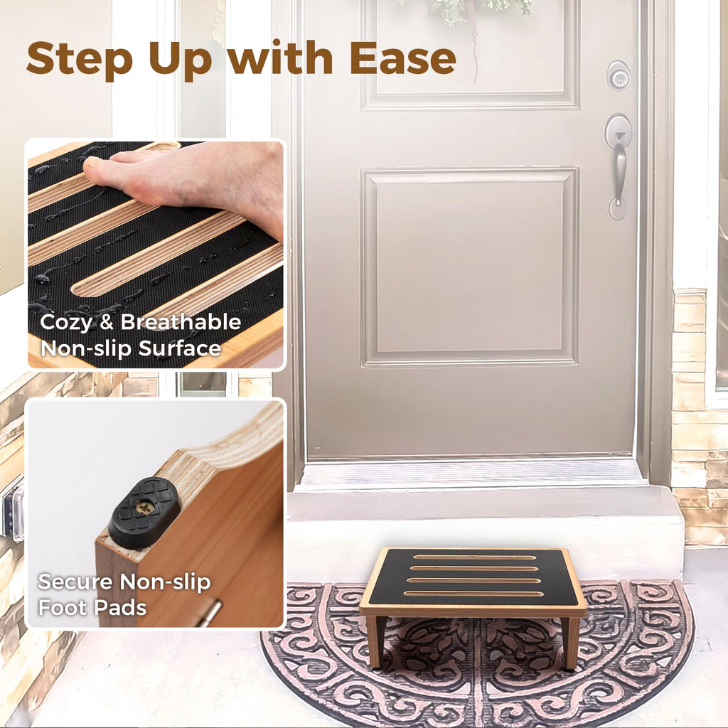 StrongTek 5" High Wooden Bed Step Stool for Adults, Sturdy Bedside & Shower Steps, 440lb Capacity, Versatile Mobility Aid for Seniors, Kitchen Use, Surgery Recovery, Anti-Slip, Portable Design
