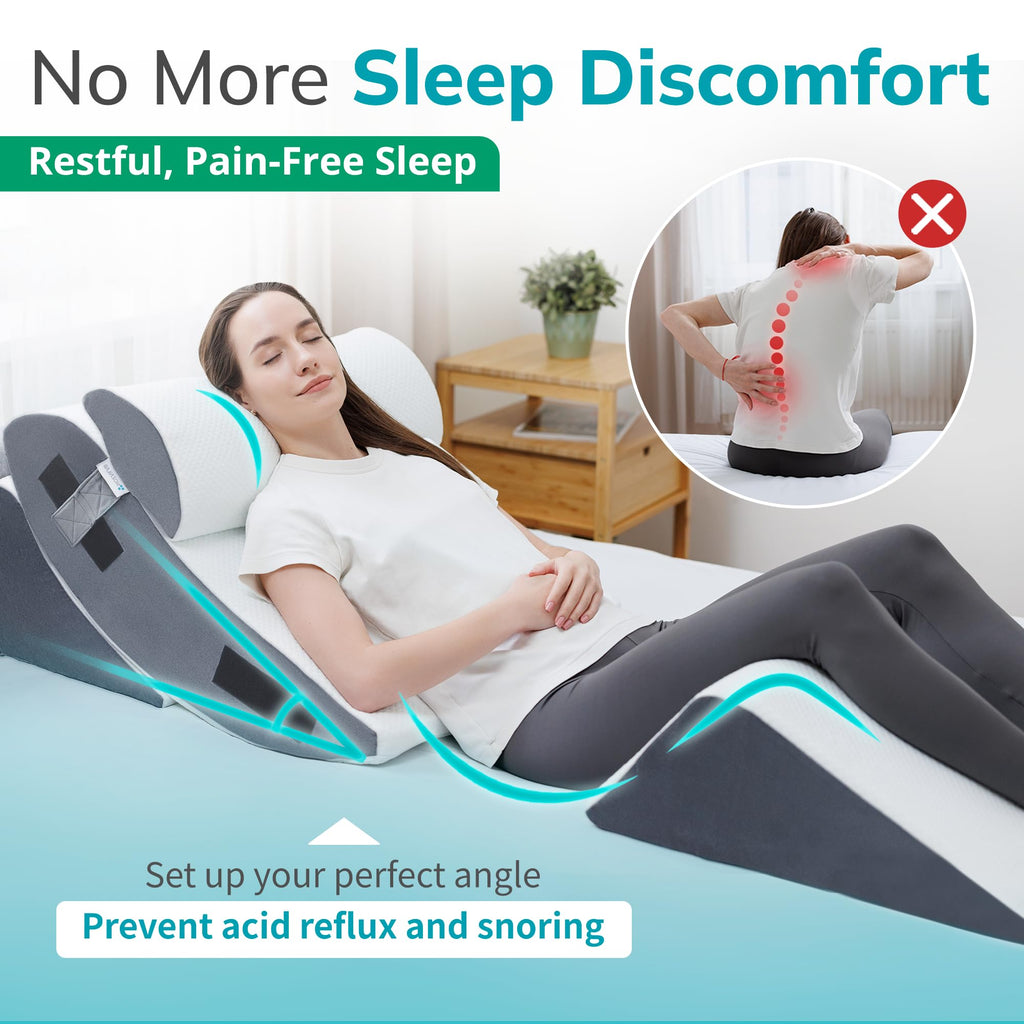 MOZAILAB Orthopedic Bed Wedge Pillow Set 4PCS – Memory Foam Wedge Pillow for After Surgery, Shoulder Surgery, Sleeping, Back, Leg, Arm Support – Post Surgery, Acid Reflux, GERD, Snoring Relief