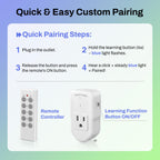 BN-LINK Wireless Remote Control Outlet Electrical Switch for Lights, Fans, Christmas Lights, Small Appliance, 100ft Long Range White (Learning Code, 5Rx-2Tx) 1200W/10A, ETL & FCC Certified