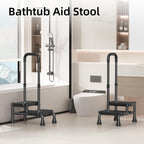 2 Step Stool with Handle for Seniors - Adjustable Handrail &Non-Skid Platform, Heavy Duty 2 Step Stool for Adults, Elderly, Foot Stool for Bedside, Kitchen, Car, Bathtub,Holds up to 440lbs