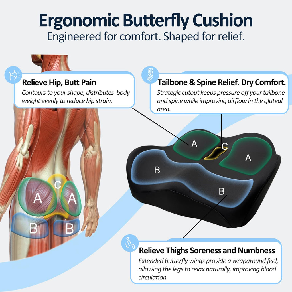 EaseDrives® X Large Memory Foam Seat Cushions for Office Chairs, Long Sitting Pressure Relief Ergonomic Office Chair Cushion for Butt Coccyx Tailbone Sciatica, Car, Wheelchair Seat Booster for Height