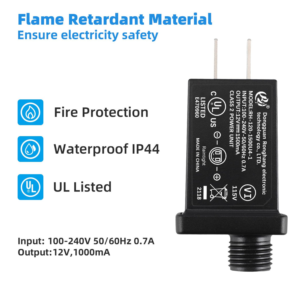 [2Pack] Replacement Yard Inflatable Adapter - 1A Transformer US Plug for Halloween Christmas Thanksgiving Inflatables, Class 2 Power Supply 120vac 60hz for LED Light