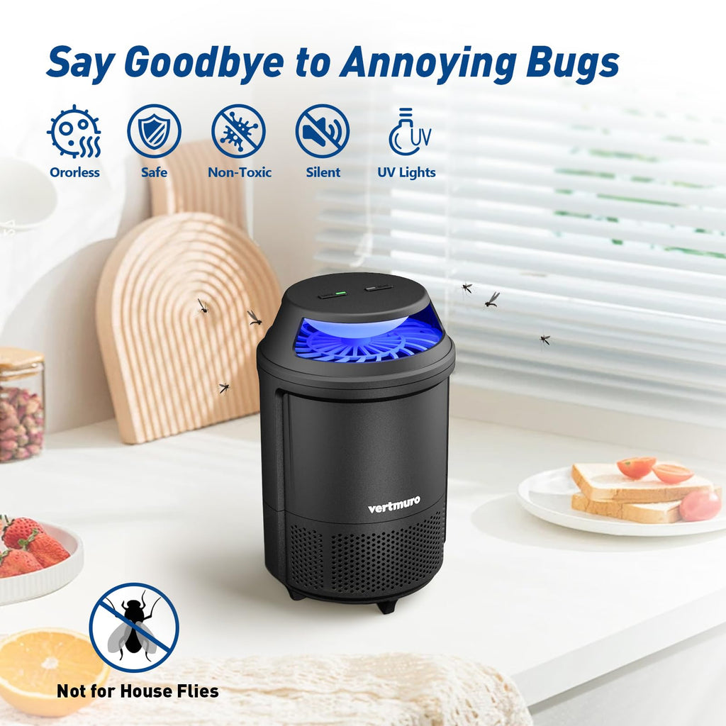 vertmuro Indoor Insect Trap, 2-Mode Bug Catcher & Mos with Strong Suction,UV Light, Mosquito Bug Zapper for Fruit Flies, Gnats, Moths