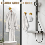Fenas Suction Cup Hooks for Shower No-Drill Bathroom Hooks for Towels, Robes, Loofah Mountable on Bathroom Walls, Kitchen, Glass, Mirrors, Tile and Smooth,Non-Porous Surfaces (2 Pack, Brushed Gold)