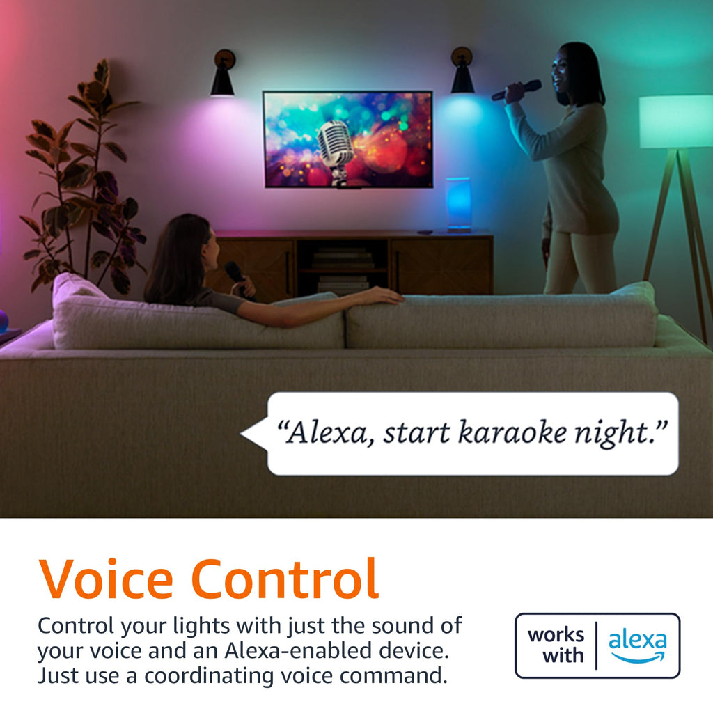 Amazon Basics Smart A19 LED Light Bulb, Color Changing, 9W (60W Equivalent), 800LM, Works with Alexa Only, 2.4 GHz Wi-Fi, No Hub Required, 1-Pack