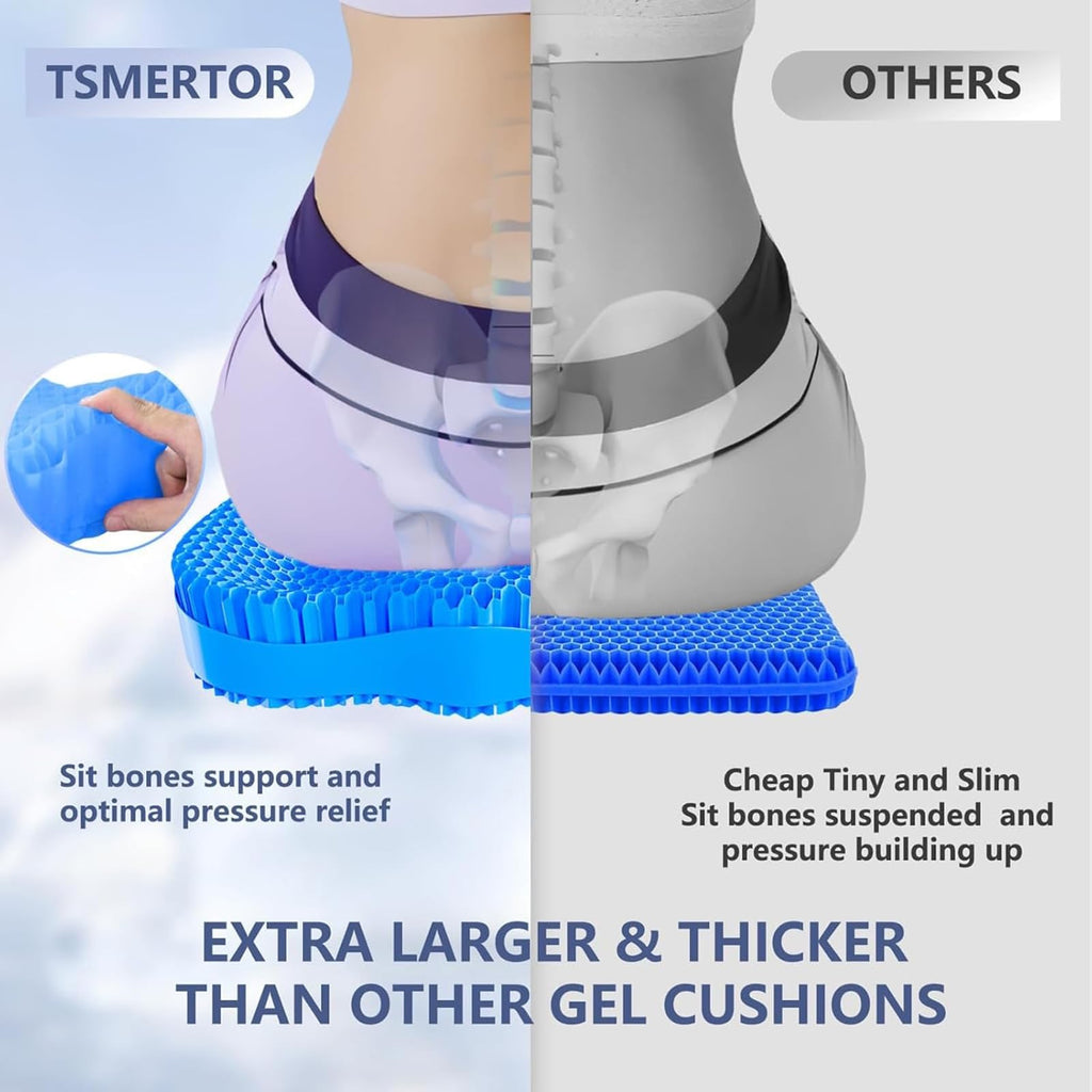Tsmertor Gel Seat Cushion, Thicken Big Office Chair Cushion Chair Seat Pads for Long Sitting, Sciatica & Hip Pain Relief, Egg Seat Cushion for Wheelchair Car Office Home Travel Outdoor