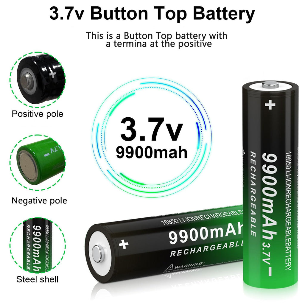 CPZZ 8Pack 18650 3.7volt Rechargeable Battery 18650 9900mah 18650 Rechargeable Battery Button top for flashlights and Headlight,etc (8pack, Green-3.7v)