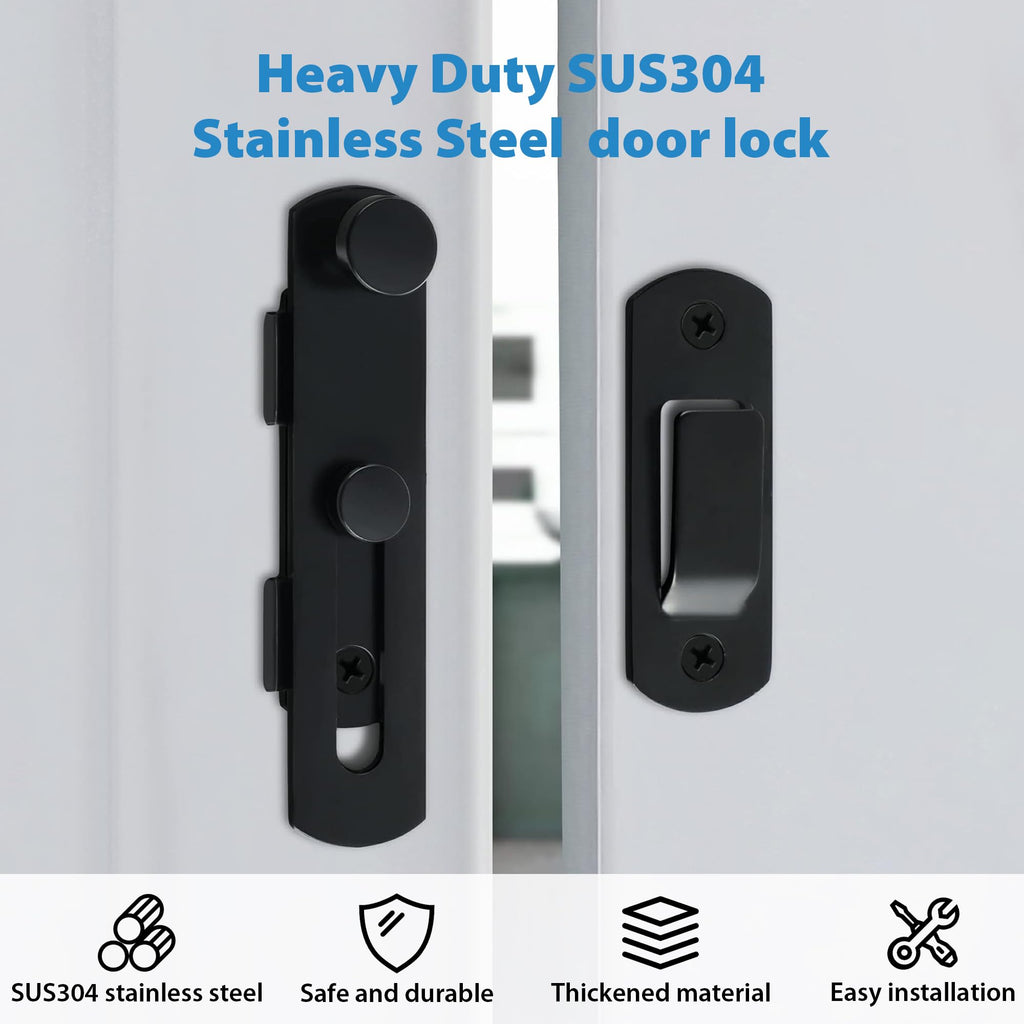 Alise Flip Latch Gate Latches Safety Door Lock for Barn Wood Fence Sliding French Doors,Heavy Duty SUS304 Stainless Steel Gate Hardware,Matte Black MS9500-B