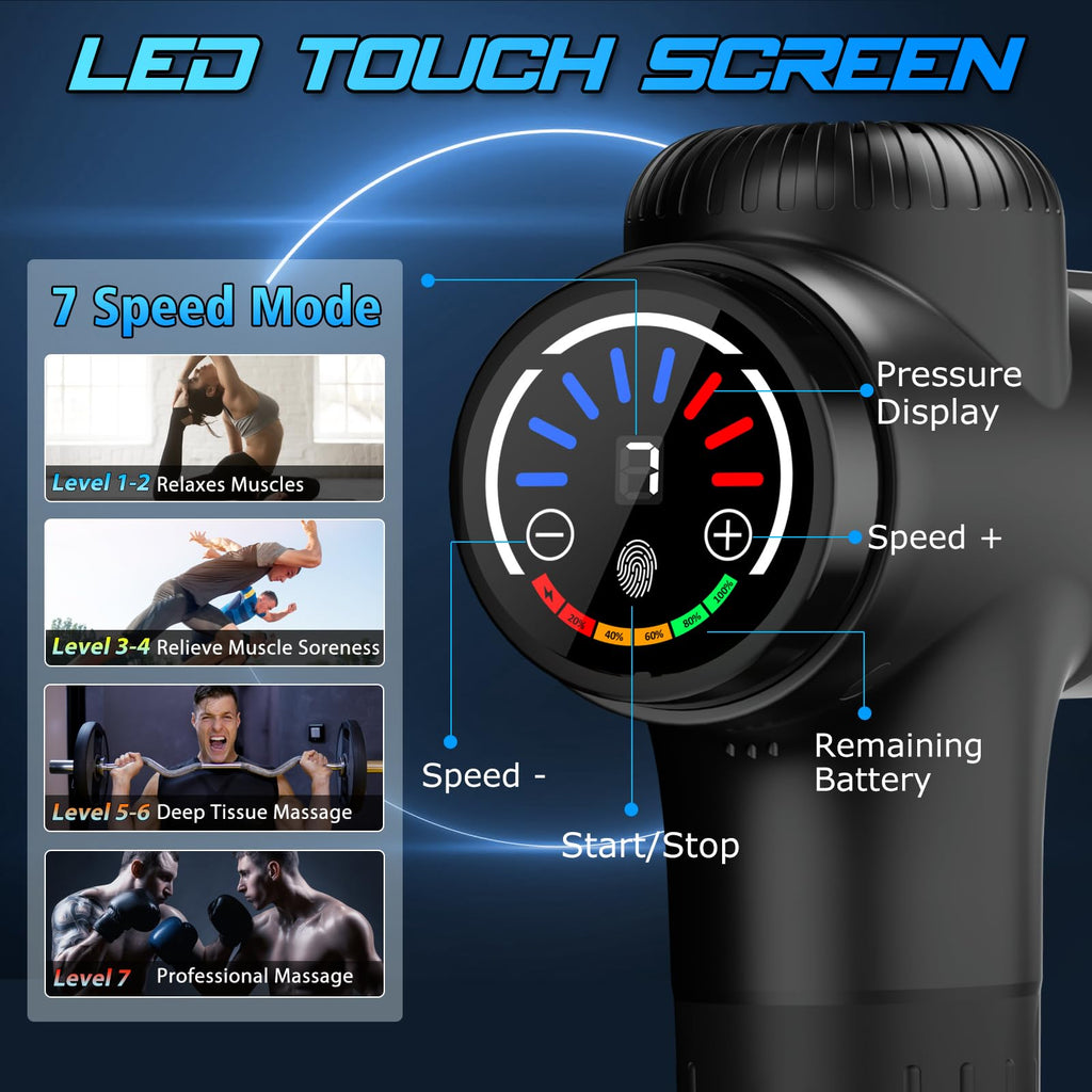 TOLOCO Massage Gun, Muscle Massage Gun Deep Tissue, Percussion Massage Gun with 9 Replacement Heads, Super Quiet Portable Electric Massager for Athletes, Treatment, Relax, Black