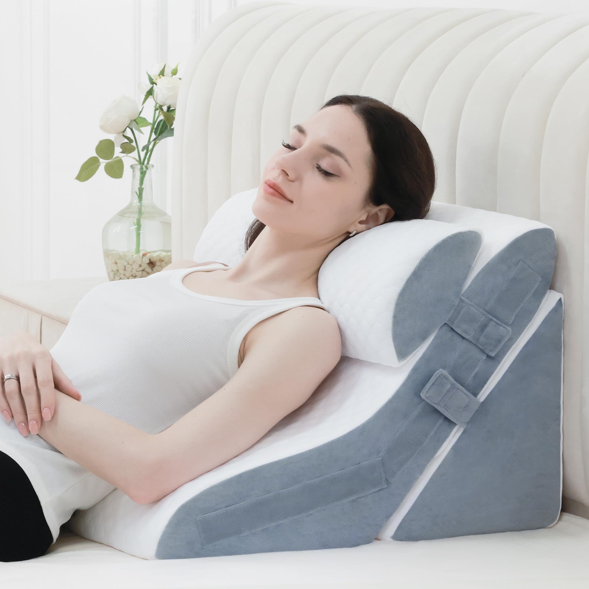 Foamalusion 3PCS Bed Wedge Pillow for Sleeping, 20-in-1 Adjustable Memory Foam Wedge Pillow for Back Leg Pain Relief, 23" Wide Wedge Pillow for After Surgery, Acid Reflux, Snoring, Back Pain