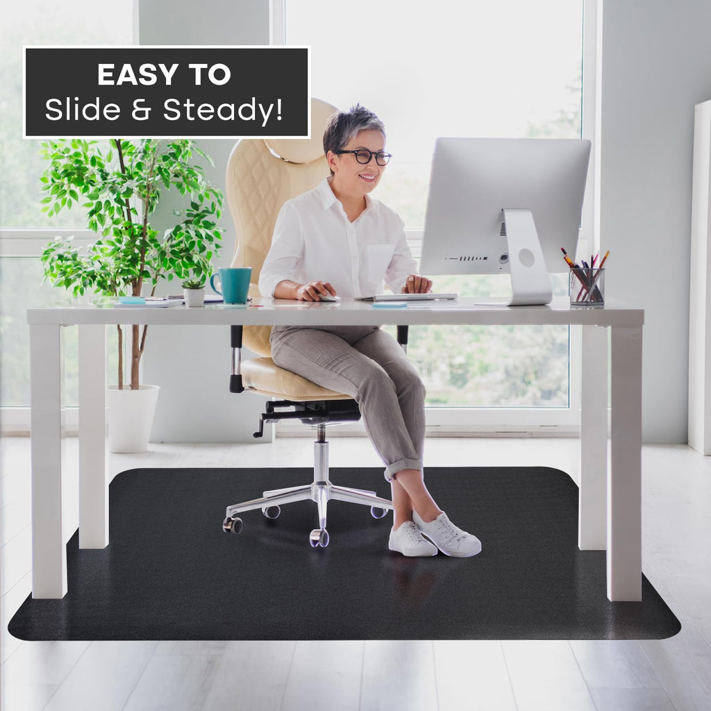 Office Chair Mat for Hardwood Floor: 63" x 51" Extra Large Black Office Chair Mats, Anti-Slip Rubber Floor Mat for Gaming Rolling Chair, Heavy Duty Sturdy Floor Protector Mat Under L Computer Desk