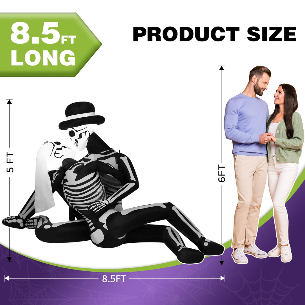 Funflatable 8.5 FT Giant Halloween Inflatables Cuddling Skeleton Couple Lovers Outdoor Decorations, Halloween Blow Up Yard Decorations with Built-in LED Lights for Yard Lawn Garden Decor