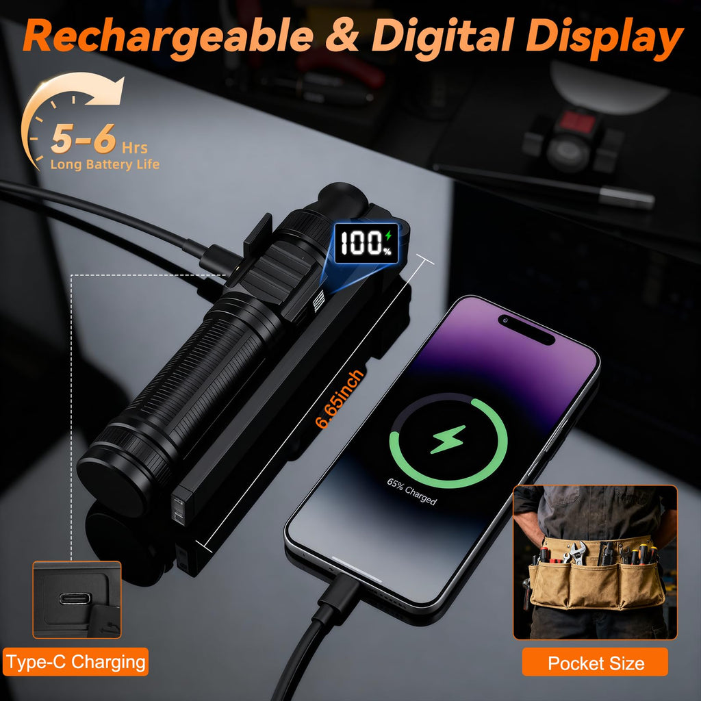 Ruboliy 2Pack Magnetic Rechargeable LED Work Light/Flashlight for Mechanics