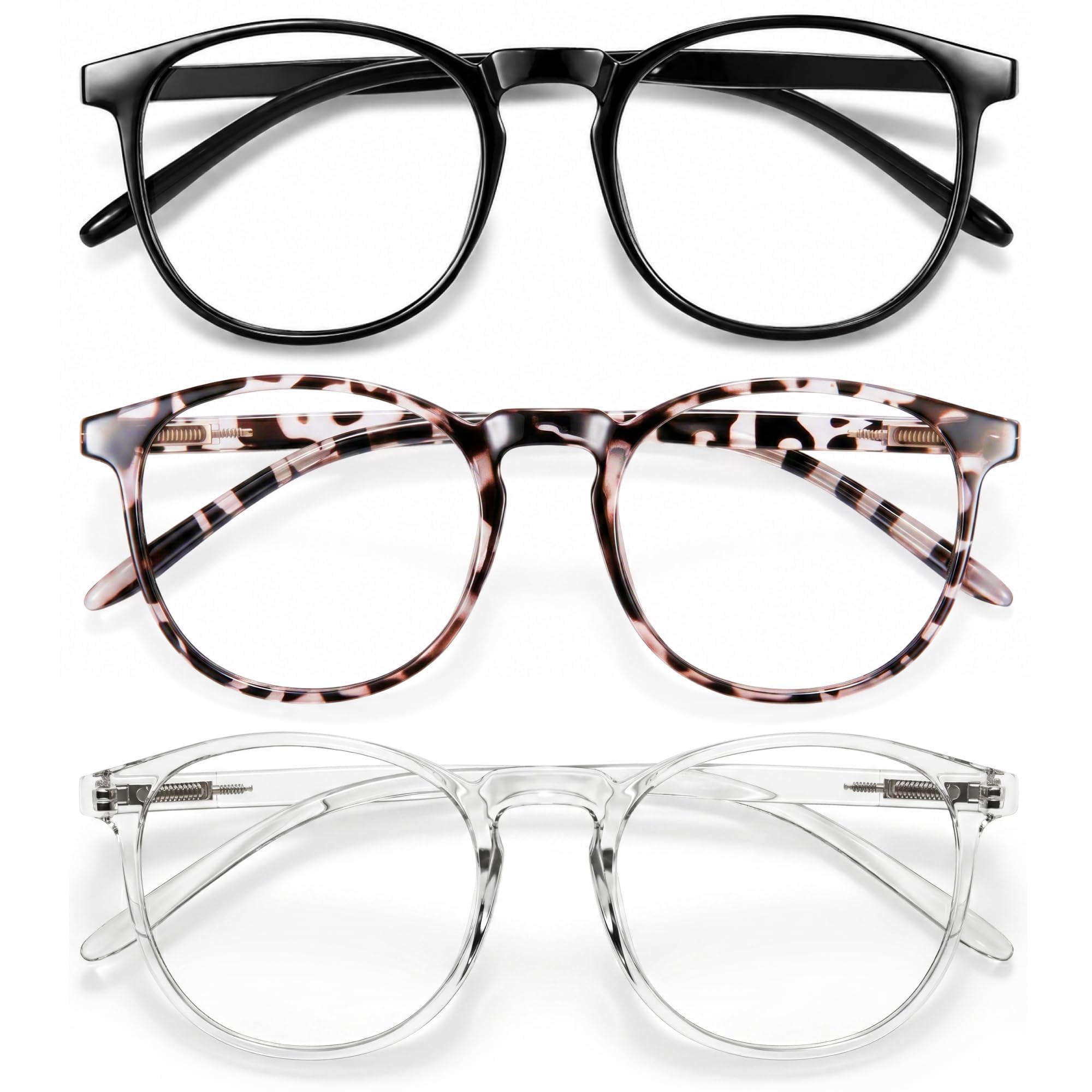 Chic & Comfy Blue Light Glasses for Women - 3-Pack Round Frames, Screen-Ready Style with UV Protection Coating