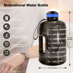 Motivational Gallon Water Bottle - with Straw & Time Marker BPA Free Large Reusable Sport Water Jug with Handle for Fitness Outdoor Enthusiasts Leak-Proof(Black,1 gallon)