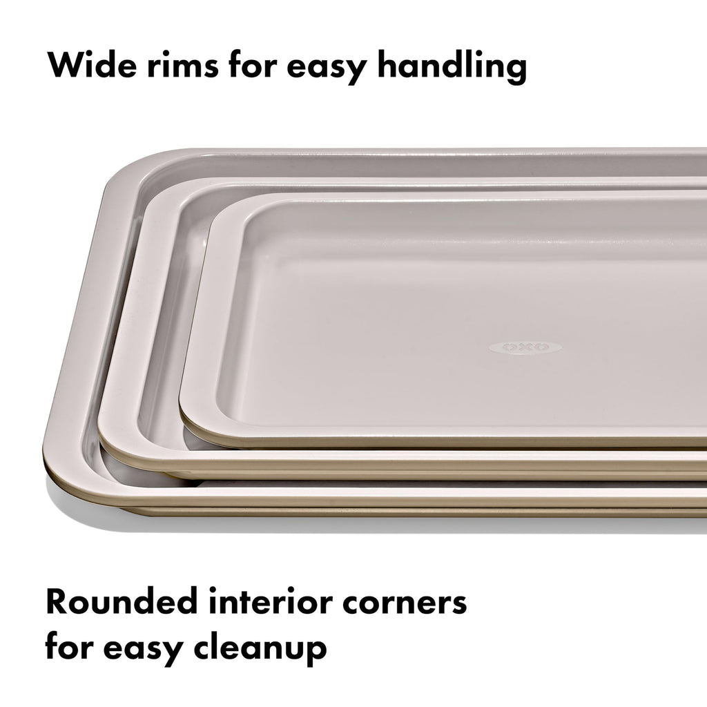 OXO Good Grips Non-Stick Pro Ceramic Coated Metal Bakeware 3-Piece Sheet Pan Set – Biscuit