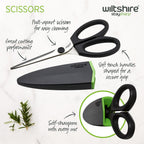 Wiltshire Staysharp Scissors, Kitchen Scissors with Built-in Sharpener, Sharp at All Times, Slim Design Scabbard, Pull-Apart, Soft Touch Handles for Easy Cleaning, Black, 10-Year Guarantee