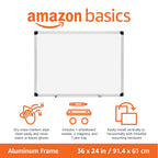 Amazon Basics Magnetic Dry Erase Whiteboard, 36 x 24-Inch, Aluminum Frame, Silver/White