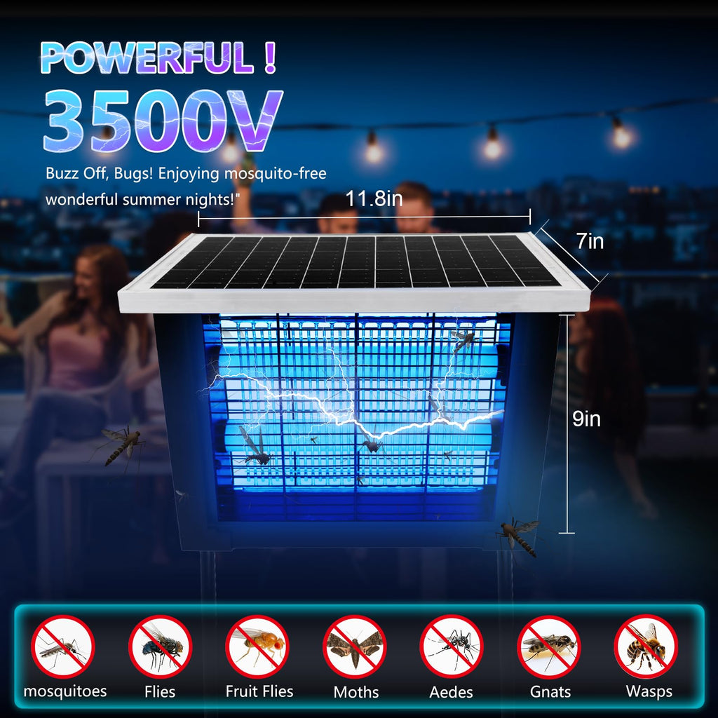 Powerful Large Solar Bug Zapper Outdoor for 10000 sq.ft, Poartable Rechargeable Mosquito Zapper with High Powered, Cordless Solar Fly Zapper for Patio Garden Backyard Farm Pest Control