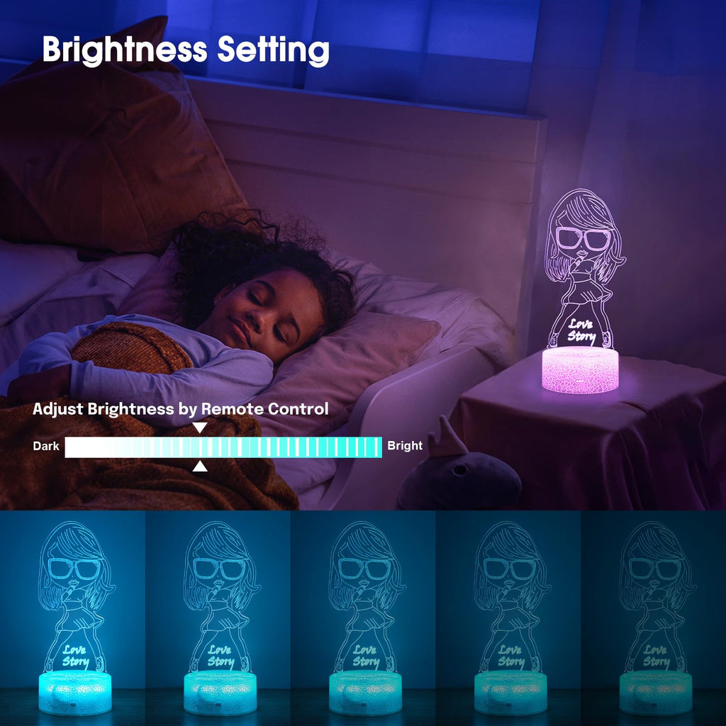 COVER JOY 3D Night Light Tay Gifts: TS Fans Merch, Table Lamp with Remote Control and Smart Touch, Singer Gifts for Girls Room Decor Music Party Birthday Christmas