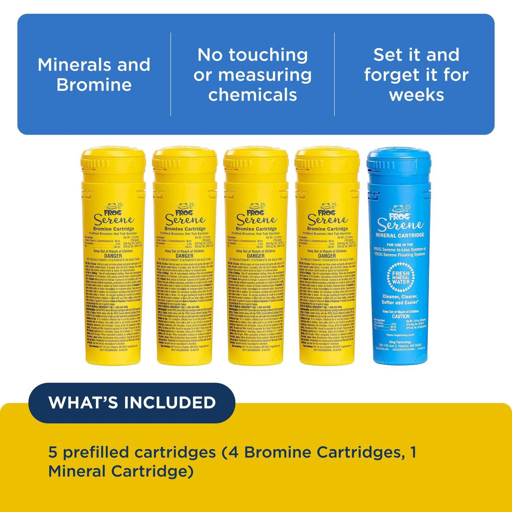 FROG Serene Replacement Mineral and Bromine Cartridge Kit for use with Hot Tub FROG Serene Floating Sanitizing System - Prefilled for Quick & Easy Hot Tub Maintenance - 4 Month Bundle