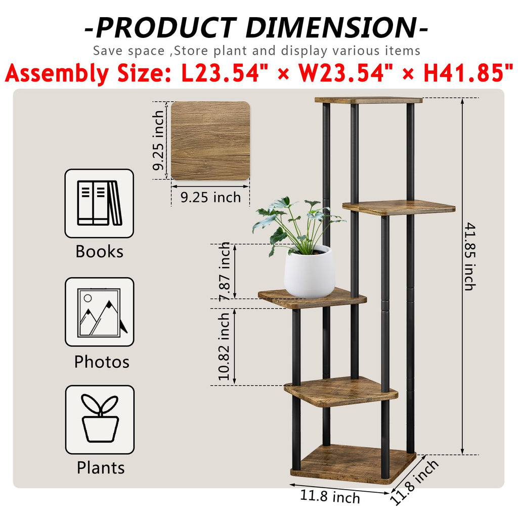 AZERPIAN Plant Stand 5 Tier Indoor Metal Flower Shelf for Multiple Plants Corner Tall Flower Holders for Patio Garden Living Room Balcony Bedroom, Black (5 Tier-Black)