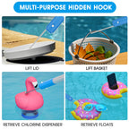 TidyMister Pool Brush Set - 20’’ 2-in-1 Detachable Round Brush with Extra Side Brush for Cleaning Hard-to-Reach Corners, 9 FT Aluminum Extended Pool Pole with Hidden Hook Retriever