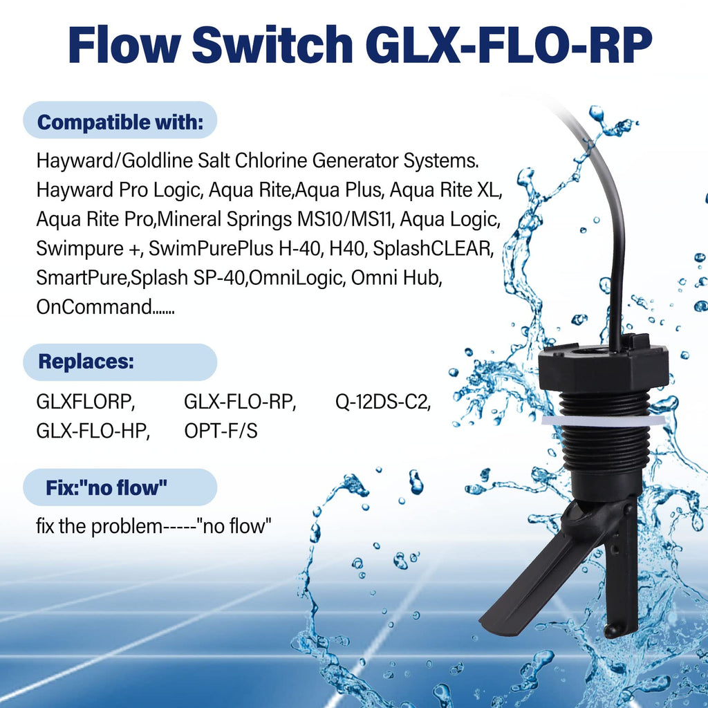 Glx-Flo-Rp Flow Switch for Hayward Goldline Aquarite Salt Systems, Pool Flow Sensor Suitable Hayward Salt Cell & Chlorine Generator, Flow Switch for Aqua Rite Swimming Pool Salt Cell with 15 Ft Cable