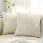 decorUhome Christmas Decorative Throw Pillow Covers 24x24, Soft Plush Faux Wool Couch Pillow Covers for Home, Set of 2, Beige