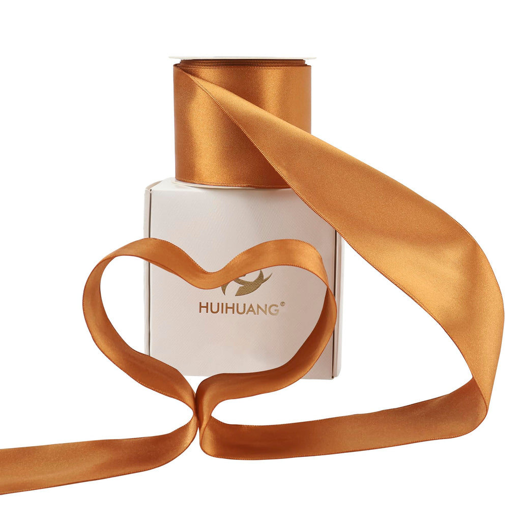 HUIHUANG Burnt Orange Satin Wired Ribbon 2.5 inch Easter Wired Ribbon for Fall Wreaths, Garland, Bows, Gift Wrapping, Holiday Decorations, Home Decor, Christmas Tree, Crafts-Continous 10 Yards