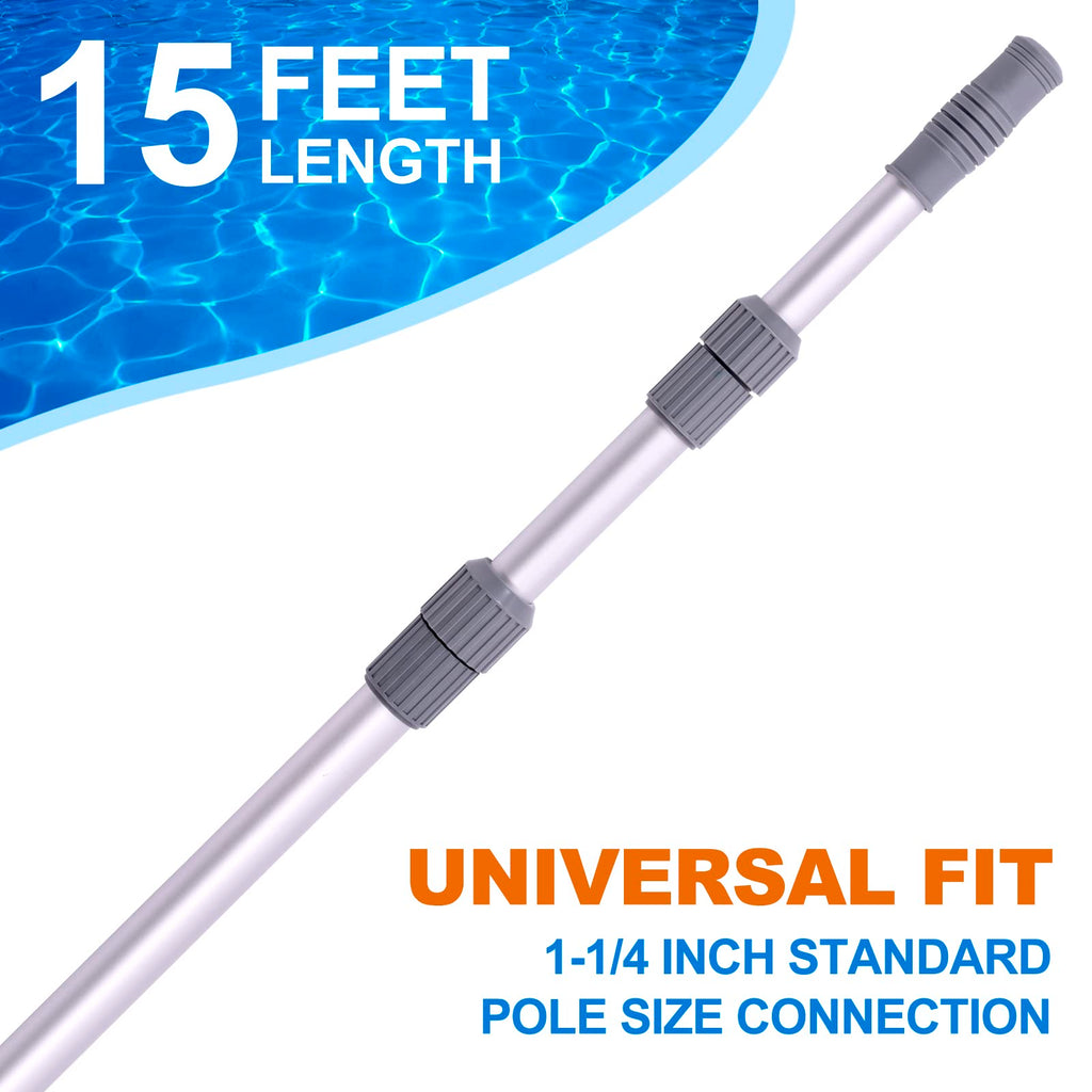 Sepetrel Pool Pole - Professional 15 Foot Telescoping Swimming Pool Cleaning Poles,Adjustable Telescopic Pole,for Skimmer Net,Brush,Vacuum Head