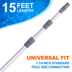 Sepetrel Pool Pole - Professional 15 Foot Telescoping Swimming Pool Cleaning Poles,Adjustable Telescopic Pole,for Skimmer Net,Brush,Vacuum Head