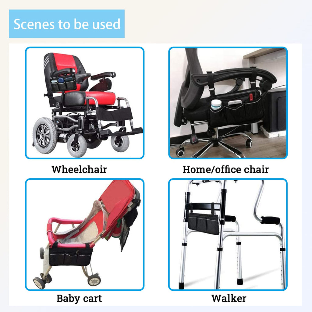 YGYQZ Wheelchair Armrest Accessories, Side Bags to Hang on Side with Bright Line Walker Pouches Waterproof Black Storage Fathers Mothers Day Gifts for Home/Outdoor/Baby Cart (black side)