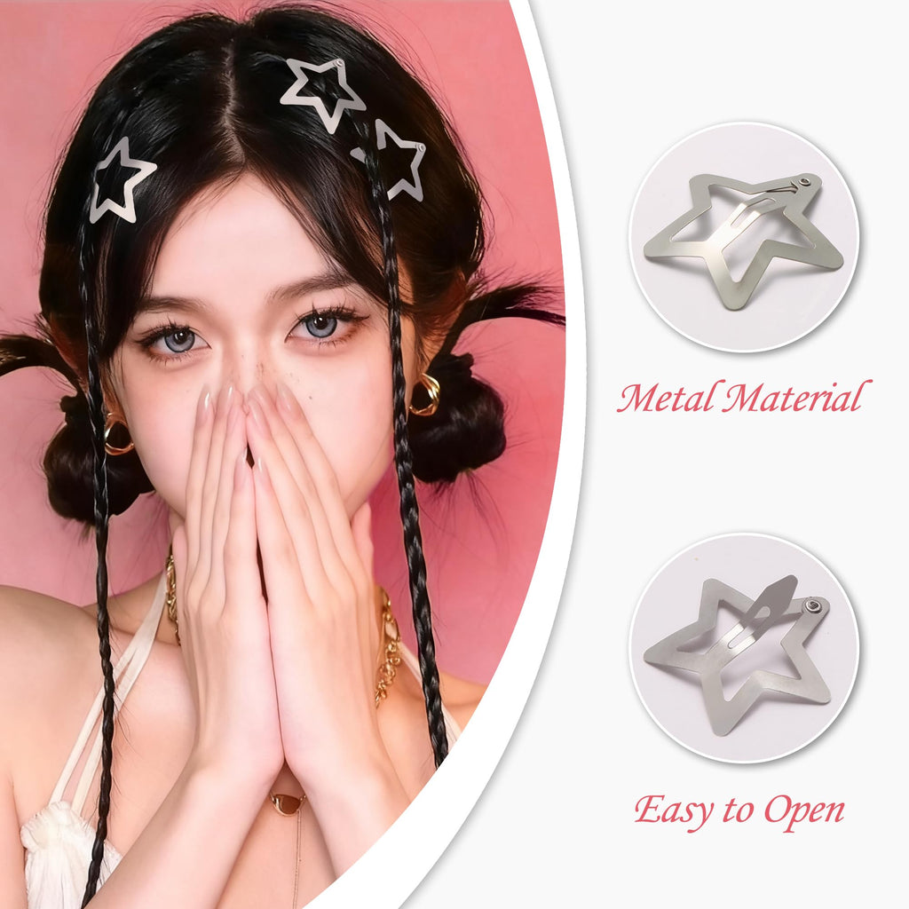 32 PCS 1.22" Star Hair Clips, Y2K Accessories, Non-Slip Metal Snap Silver Barrettes for Kids & Girls & Women kpop Styling