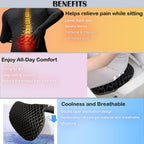 Ergonomic Gel Seat Cushion for Office & Car - Breathable, Cooling, Sciatica & Back Pain Relief, Large Size (18x15x2 Inches)