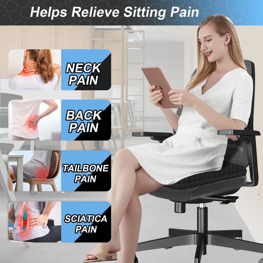 Airllantry Seat Cushion, Gel Seat Cushion for Long Sitting– Back, Sciatica, Tailbone Pain Relief Pad, 19in Seat Pad for Car, Office Chair, Wheelchair, Soft Support for Long Trips